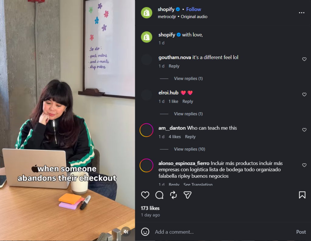 Shopify's Instagram post