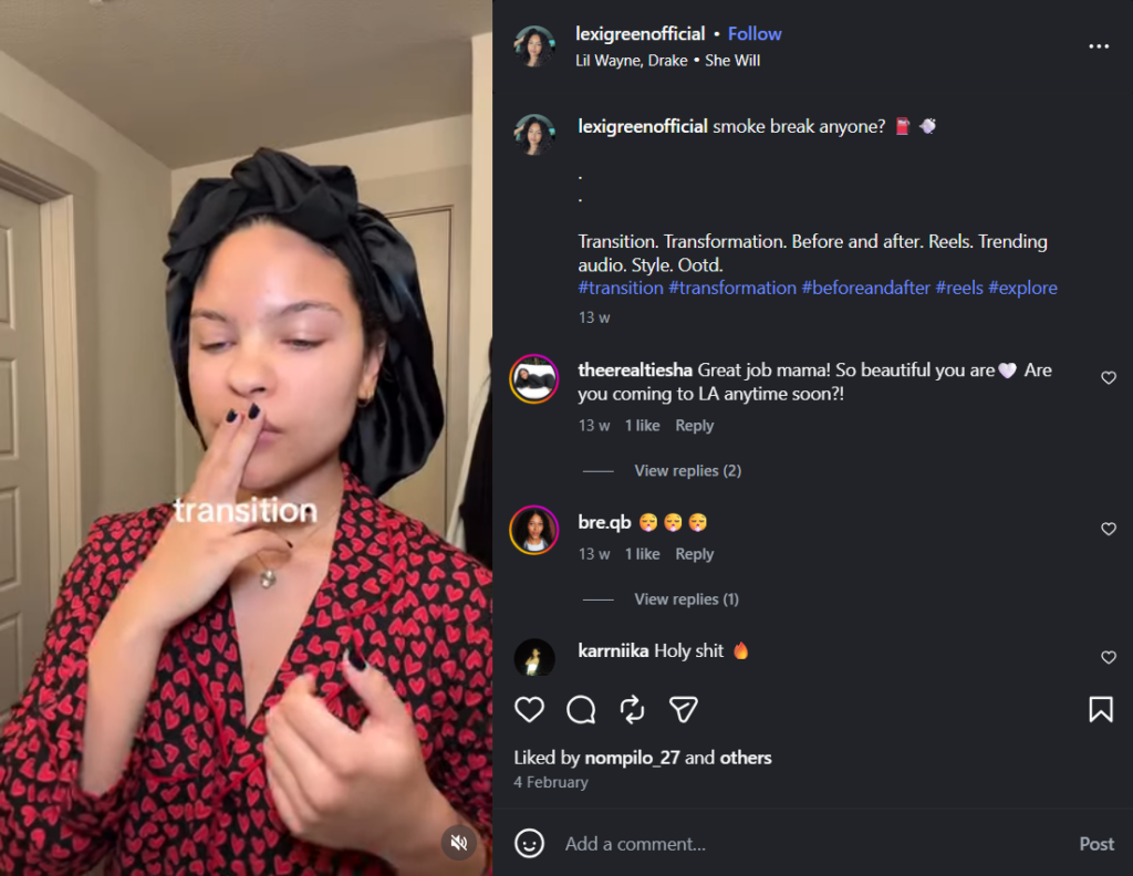 Transformation type of content on Instagram