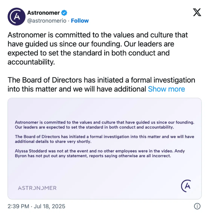 Astronomer's first response to their CEO controversy