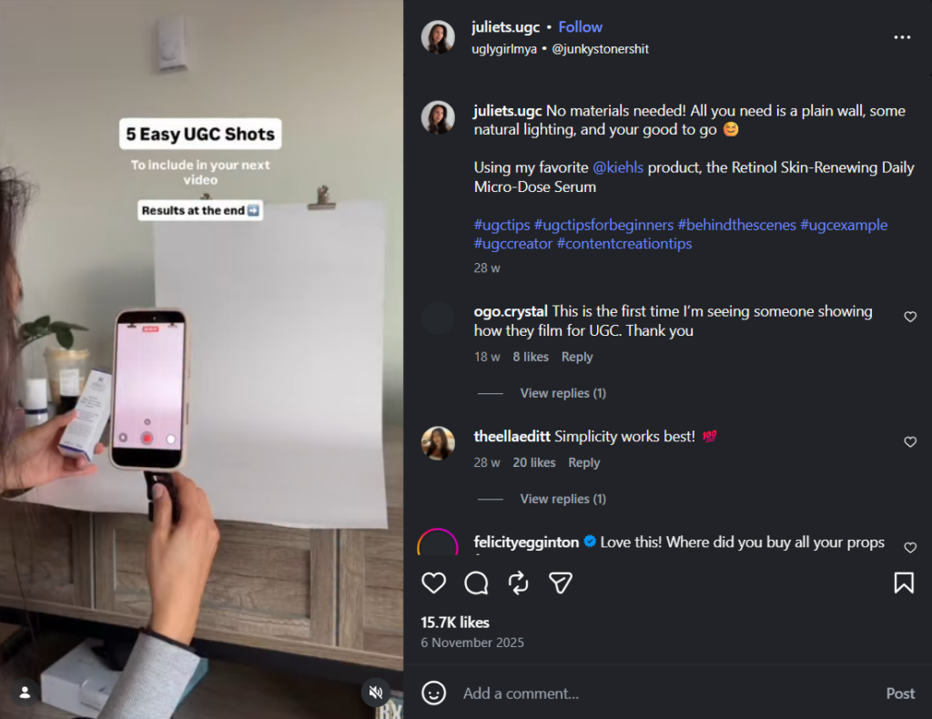 Short form video content type of influencers