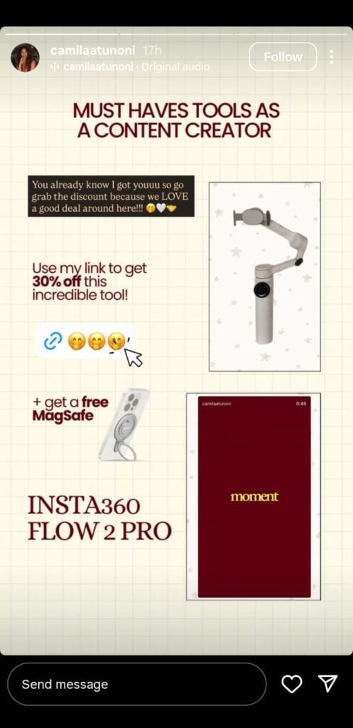 Using visual cues on Instagram story to click on links