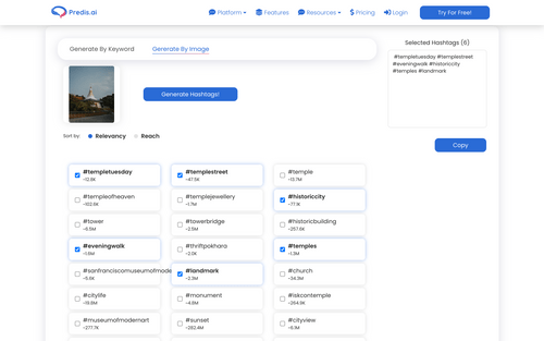 Get hashtags suggested by predis.ai